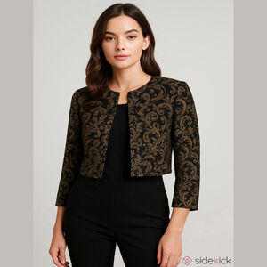 Ann Taylor LOFT Black Gold Brocade Cropped Jacket Size 12